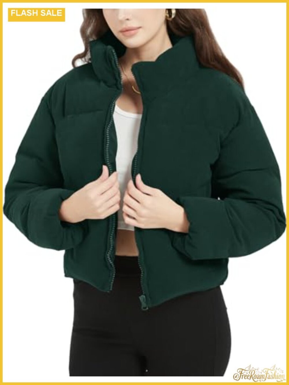 Women's Cropped Corduroy Puffer Jacket Quilted Zip Winter Coat